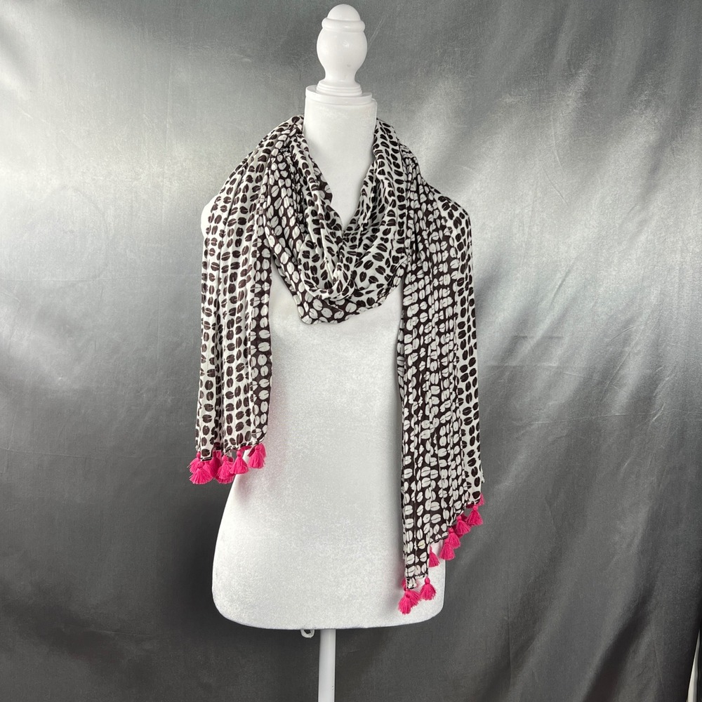 Kate Spade New York Coffee Bean Scarf Brown Pink Tassels Oblong 75"x23" Fall